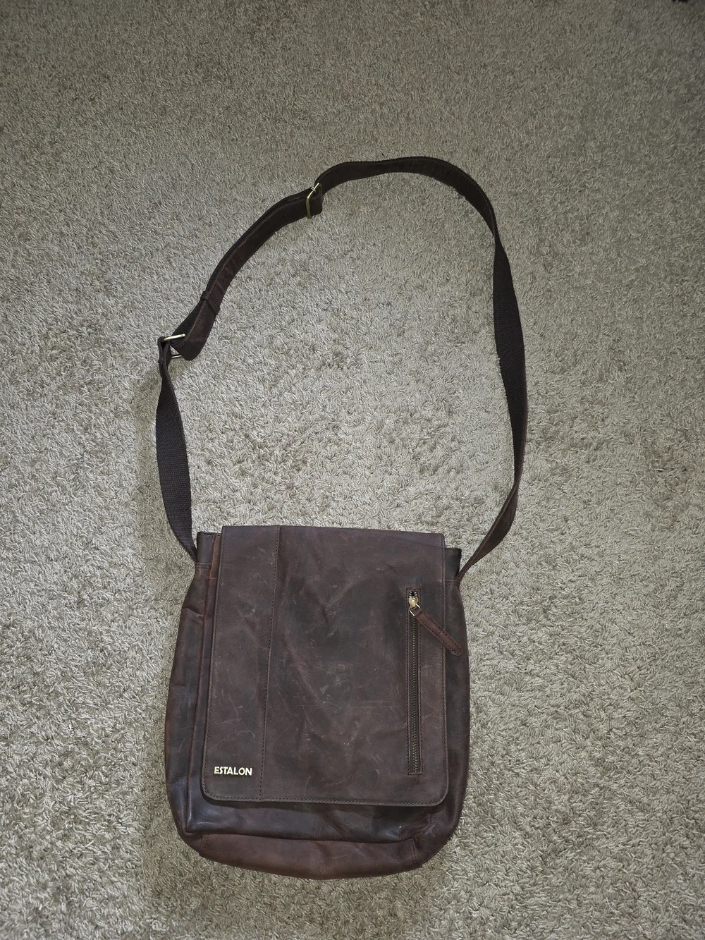 ESTALON Dark Brown Leather Messenger Bag for Men